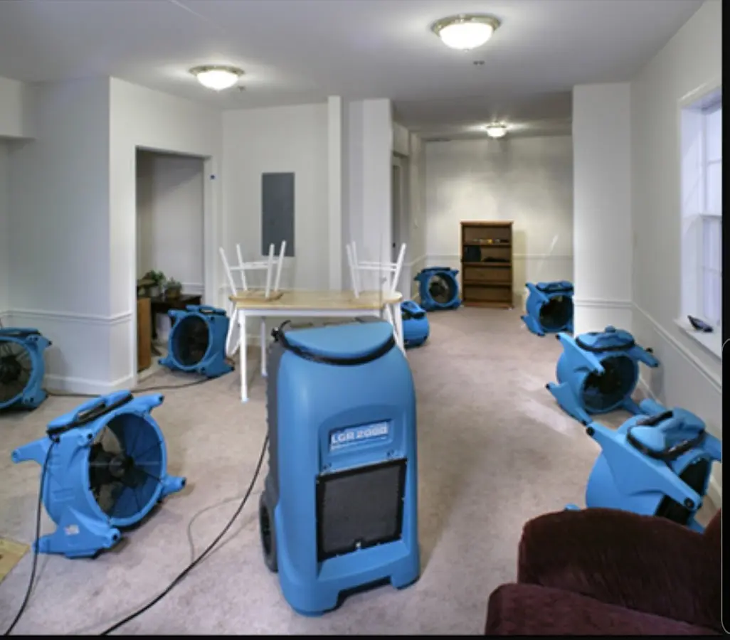 Air movers and dehumidifier setup for Water Damage Restoration in Morgan City